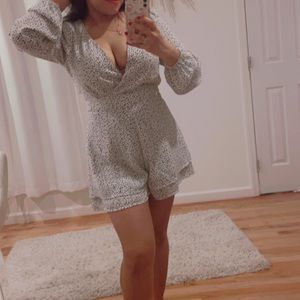 F21- White and black polka dot romper